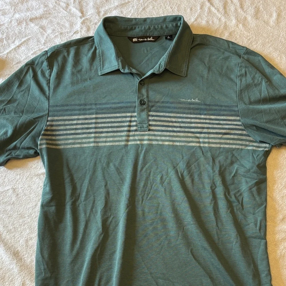 Travis Mathew Green Polo Shirt with Stripes